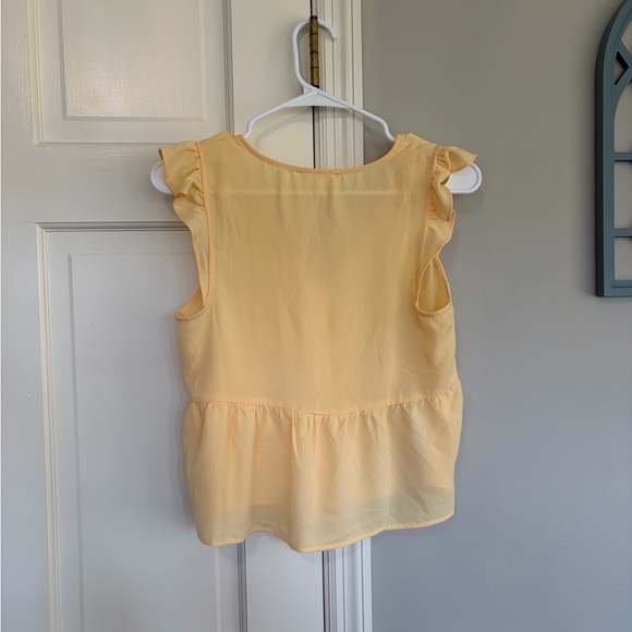Pink Rose Pale Yellow Ruffle Sleeve Button-Down Top - Picture 2 of 3